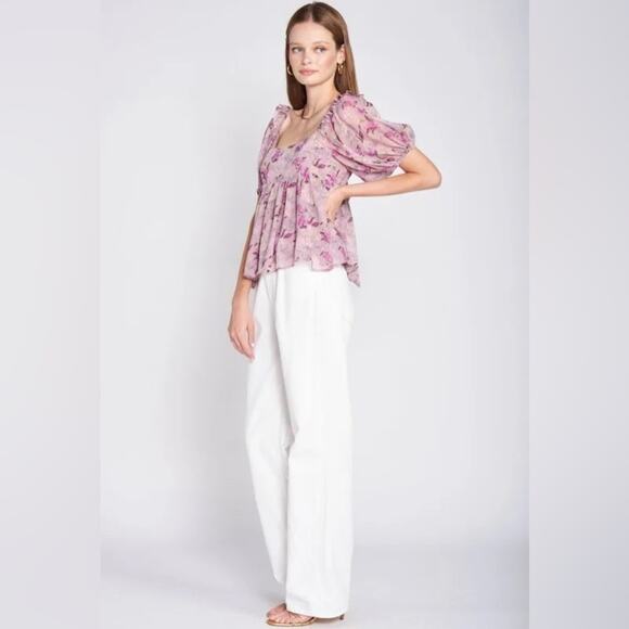 NWT Women's en Saison Luiciate Blouse in Purple Size Large Puff Sleeve Top - Picture 3 of 8